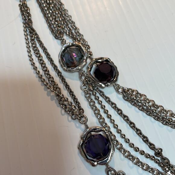 Chico's Long Iridescent Purple Cut Glass Faceted Three Strand Necklace - Picture 5 of 9